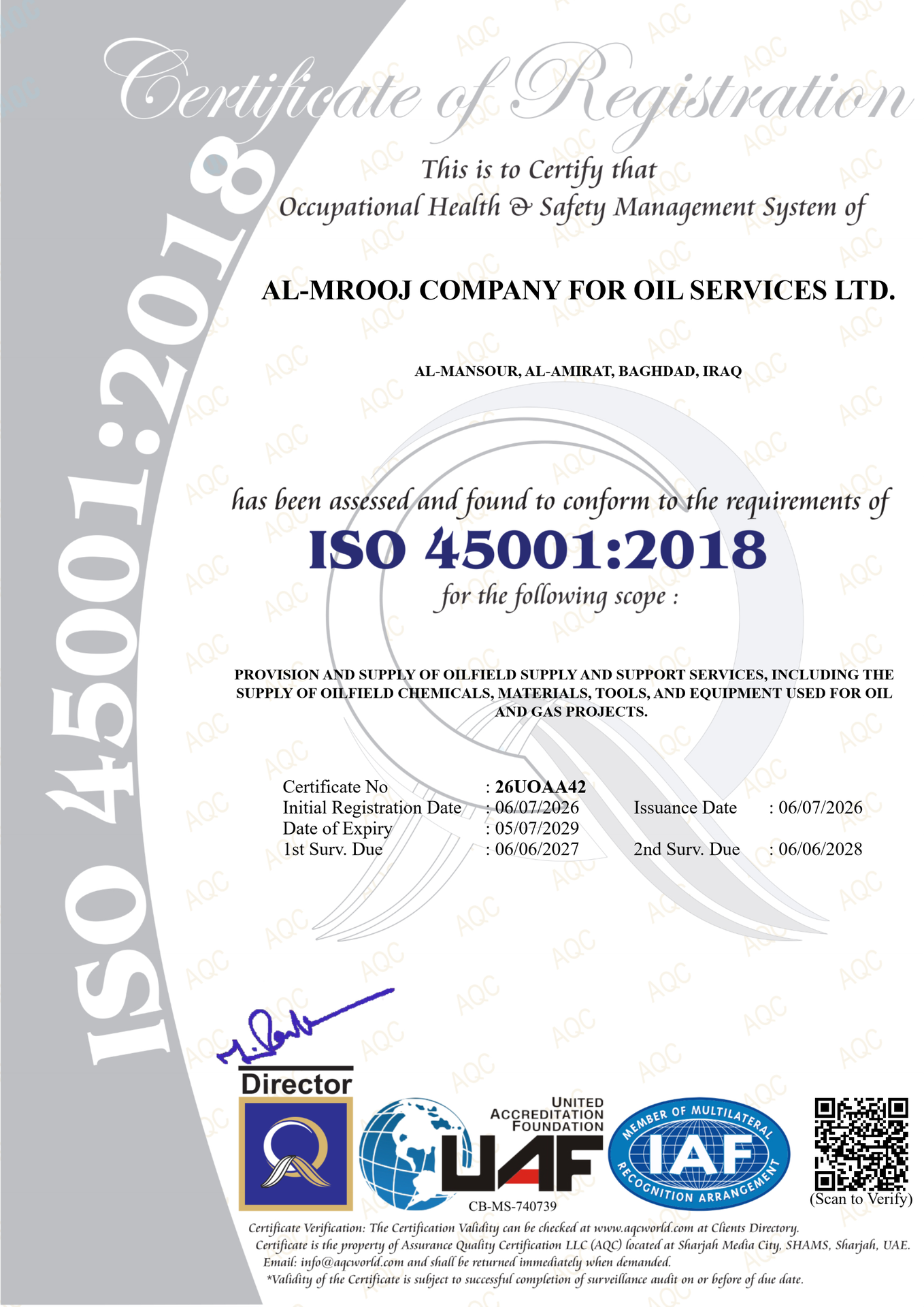 ISO 45001:2018 Certificate of Registration
