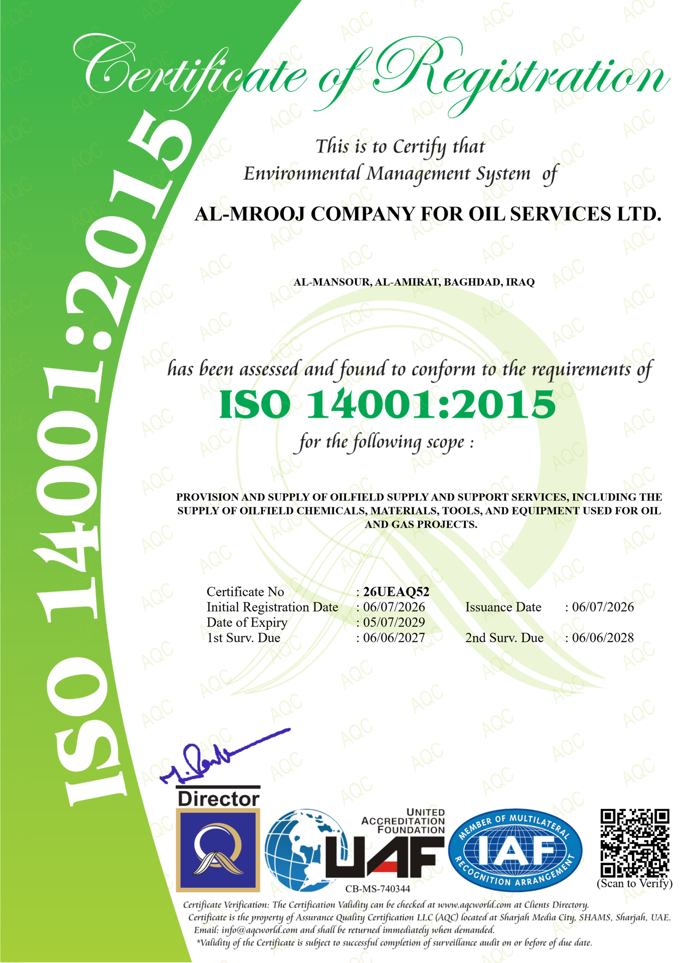 ISO 14001:2015 Certificate of Registration